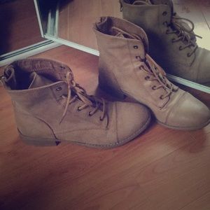 Cute rustic sand colored ankle boots.